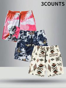 Men's All Over Print Drawstring Waist Shorts, Regular Fit Casual Fashion Beach Pocket Shorts, Men's Bottoms for Summer