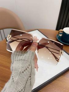 1pc Irregular Polygon Gradient Eyeglasses, Sunglasses for Men,  Rimless Cut Decorative Glasses, Fashion Street Eyeglasses, for Daily Dress Up, Outdoor Sports, Parties, Stage Performances