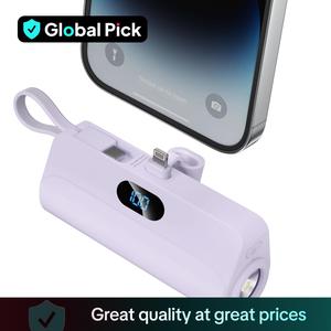 5000mAh Portable Mini Power Bank with Built-in Cables, Mobile Power Bank with LED Digital Display & Flashlight, Suitable for iPhone 15/14/13, Galaxy S21 & More, USB Power Bank