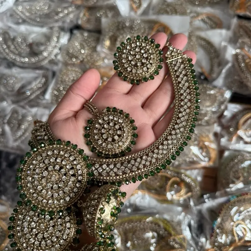 Naira - Full 4 pieces set | 12 colours available |  Necklace with rings tika earrings choker 4