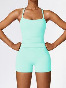 Two-Piece Set Women's Cami Top & High Waist Shorts Tracksuit Set for Yoga Gym Workout Running, Ladies Sportswear for All Seasons