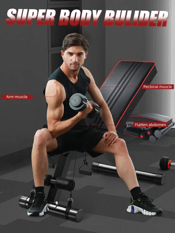 YOLEO Adjustable Weight Bench - Utility Weight Benches for Full Body Workout, Foldable Incline/Decline Bench Press for Home Gym 6