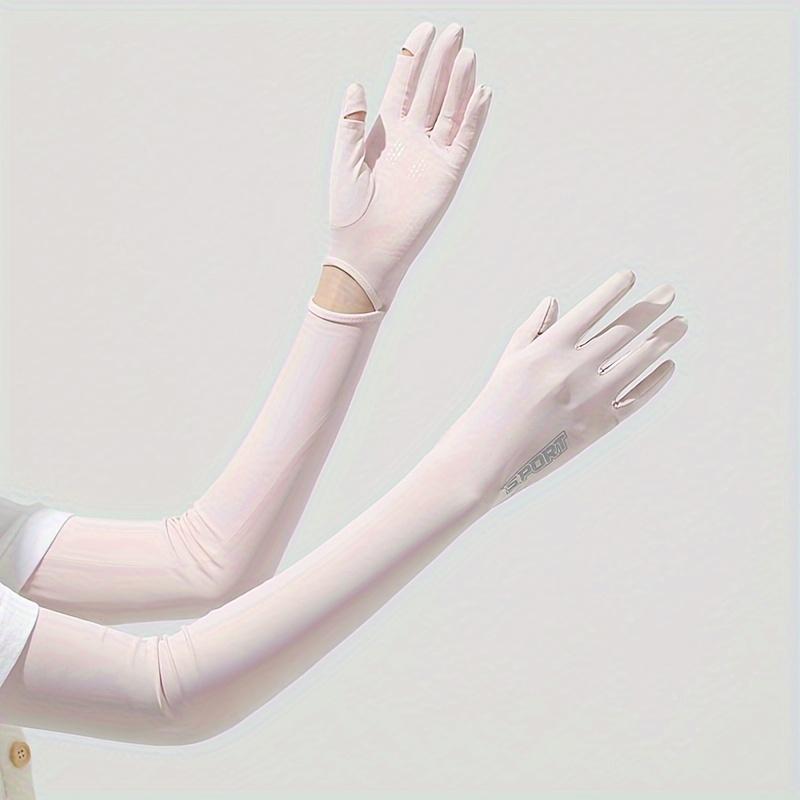 Solid Color Long Style Sun Protection Gloves, Minimalist Style Hollow Out Gloves, Summer Sun Protection Sports Gloves, Women's Breathable Ice Silk Sleeves 6
