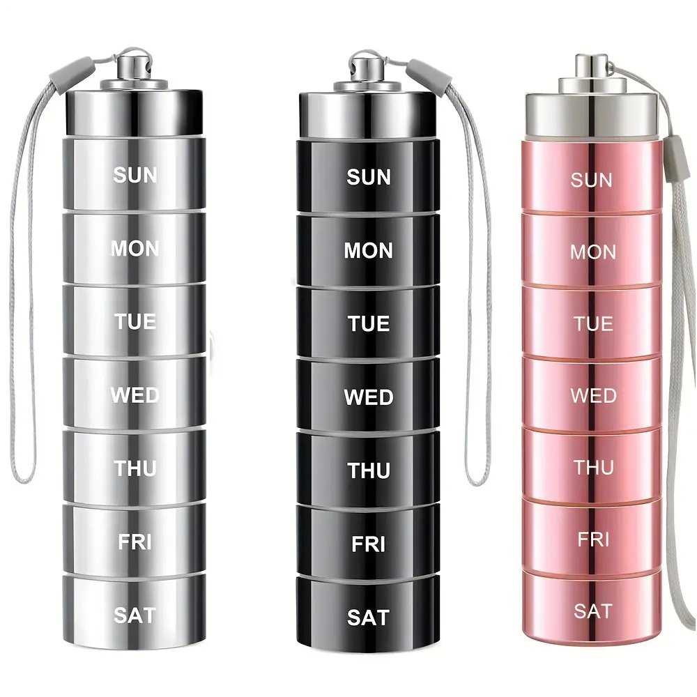 7pcs Set Metal Pill Organizers, Stackable Portable Waterproof Travel Pill Box, Large Aluminum Alloy Travel Pill Case