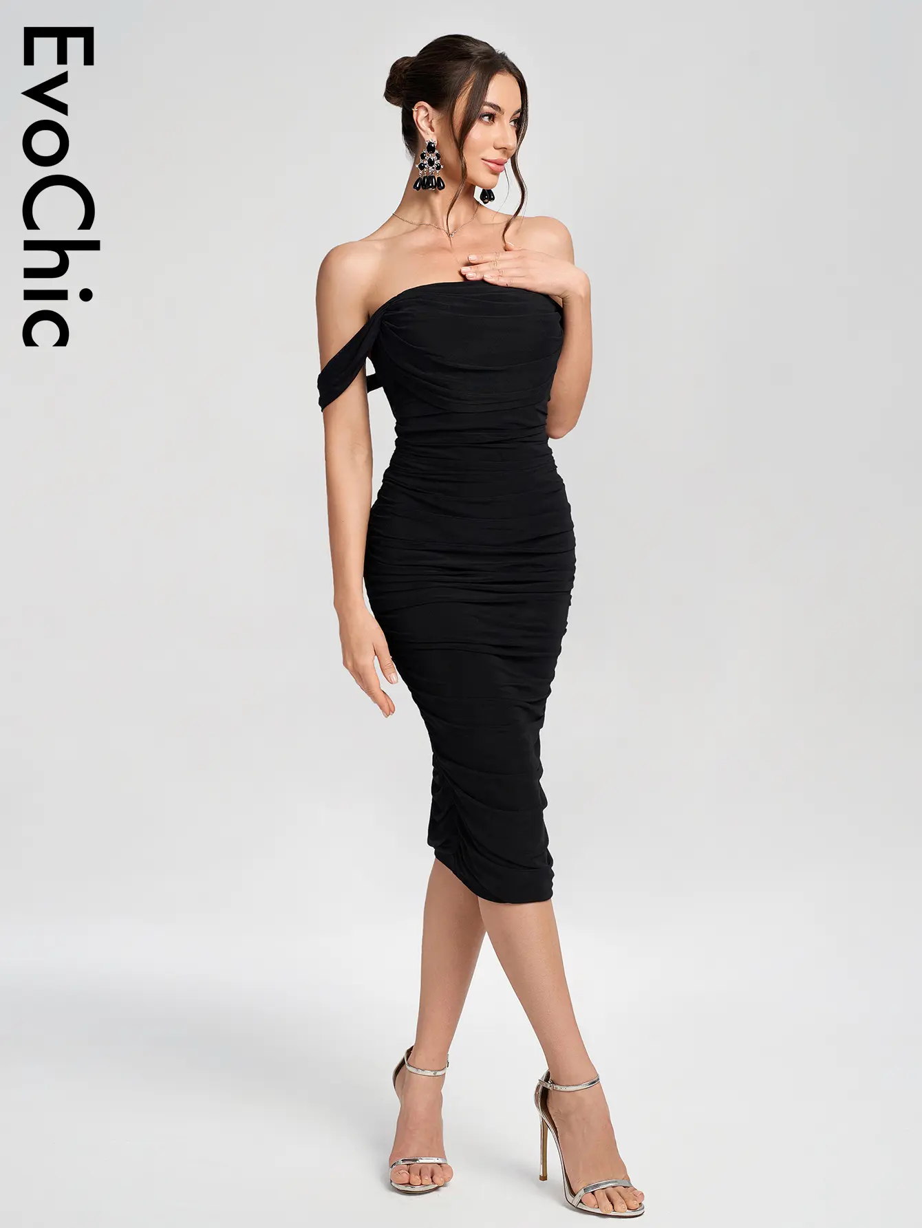 EvoChic Women's Summer Dresses - Off The Shoulder, Ruched, Bodycon, Sleeveless - Comfort, Casual
