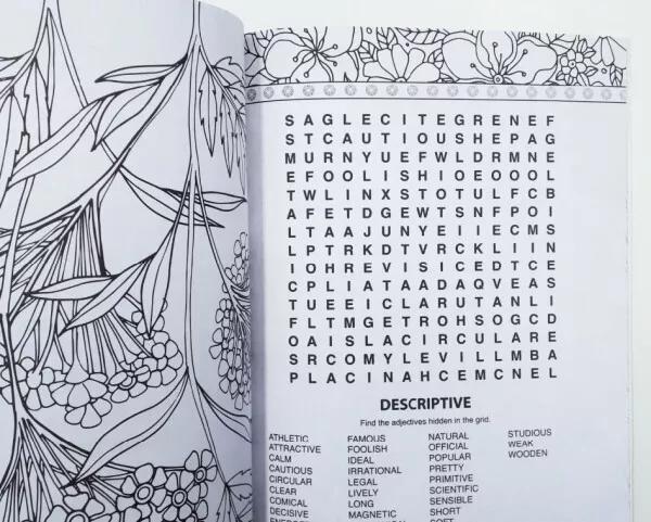 Pack of 2 A4 Colouring & WordSearch Puzzle Books for Adults / Older Children Mind Relaxing 3