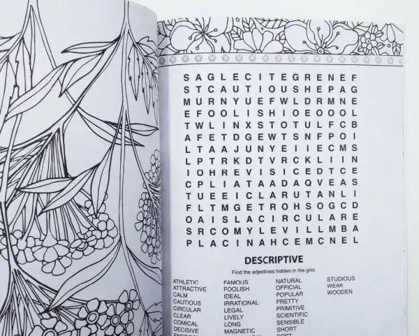 Pack of 2 A4 Colouring & WordSearch Puzzle Books for Adults / Older Children Mind Relaxing 3