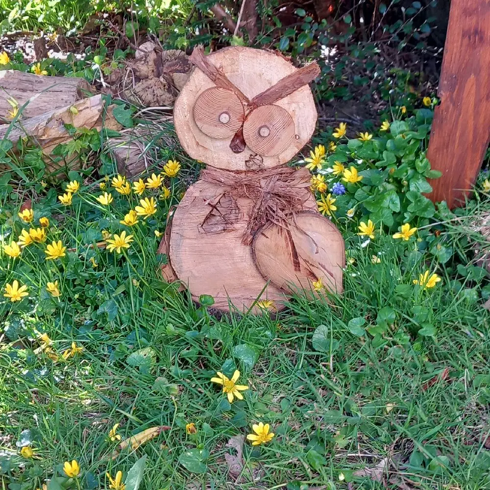 Handmade bespoke Wooden Owl Garden Statue - Outdoor Garden Decor - W 23cm D 12.5cm H 31cm