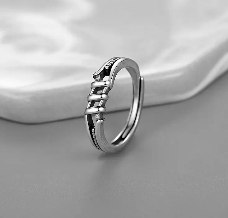 Random cool do old lines chain men's and women's rings single ring retro open ring personality trend imitation Thai silver ring 4