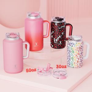 Meoky Double Mouth Big Belly Handle Water Bottles, 1 Count Stainless Steel Thermos Insulated Cups, Portable Drinkware, Leak-proof Vacuum Flask for Home Outdoor Travel, Summer Cool Bottle