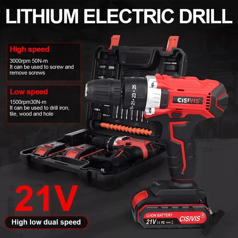 2 Battery Cordless Drill Combi Driver High Power Electric Screwdriver Set UK, 5