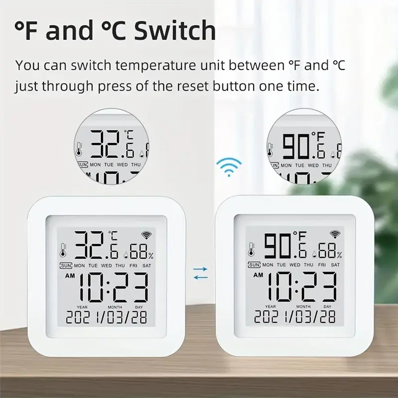 Tuya Smart Life WiFi Temperature & Humidity Sensor - Real-Time Home Automation, USB Transmitter, Fireproof ABS Host, LCD Display, Voice Control for Alexa & Google Home, Remote Access Not Supported, Home Automation | Wireless Connectivity | App-Controlled 2