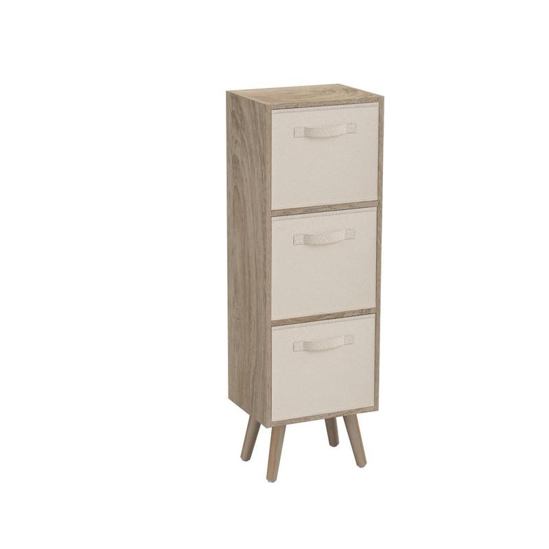Antique Oak 3-Tier 3-Drawer Cube Shelving Unit with Scandinavian Legs 2