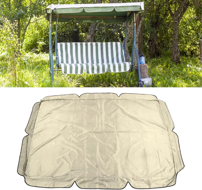 TITA-DONG Swing Canopy Replacement Cover, 600D Silver Coated Oxford Fabric Replacement Canopy Top Cover, Waterproof Replacement Canopy for Patio Yard Seat(Beige) 2