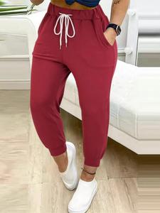 Women's Plain Drawstring Waist Jogger Pants, Casual Pocket High Waist Trousers for Daily Wear, Ladies Bottoms for All Seasons