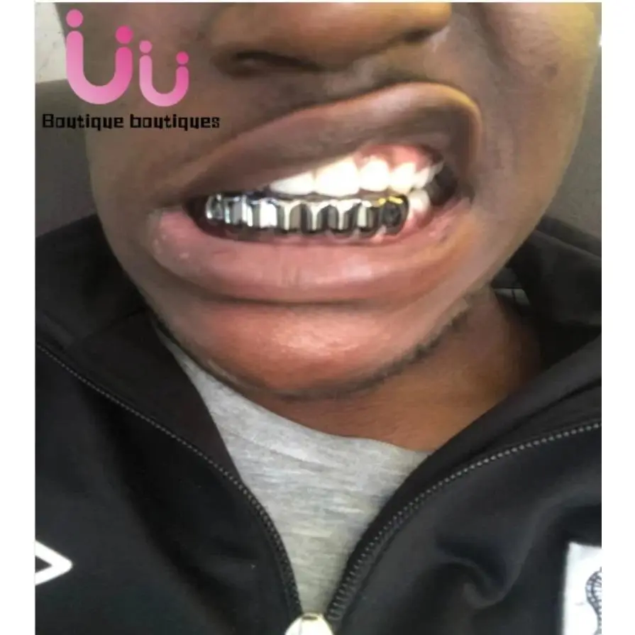 UU [Hip hop!] Hot Sale 8/8 Glossy Teeth Grillz Braces Hip Hop Gold Color Tooth Caps Decor For Women Men Jewelry