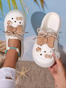 Women's Cute Cartoon Sliders Shoes, White Strap Sandals, Ladies Beach Shoes, Boho Style Slippers, Casual Soft Comfortable Home Slippers, Non-slip Bedroom Slippers for Indoor & Outdoor Wear, Walking Shoes, Footwear, Summer Slippers
