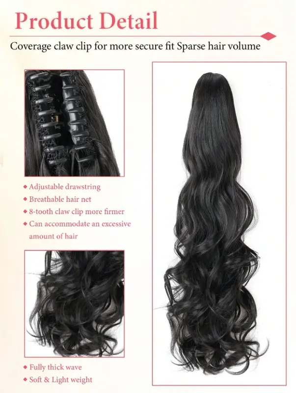 Natural Wavy Long Ponytail Clip for Women 2