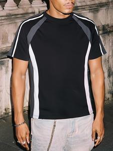 Men's Colorblock Short Sleeve Tee, Loose Casual Breathable Round Neck T-shirt for Summer, Fashion Men's Top for Daily Wear, Tropical