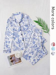 Women's Floral Print Lapel Pocket Shirt & Pants Pajama Set, Breathable Button Front Shirt & Elastic Waist Trousers for Spring & Fall, Women's Pajama Sets for Daily Wear, Womenswear, Lady