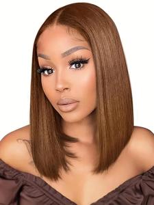 2025 New Style Straight Bob Human Wig, Brown Color Transparent Lace Frontal Bob Wig, Short Human Hair Bob Wigs
