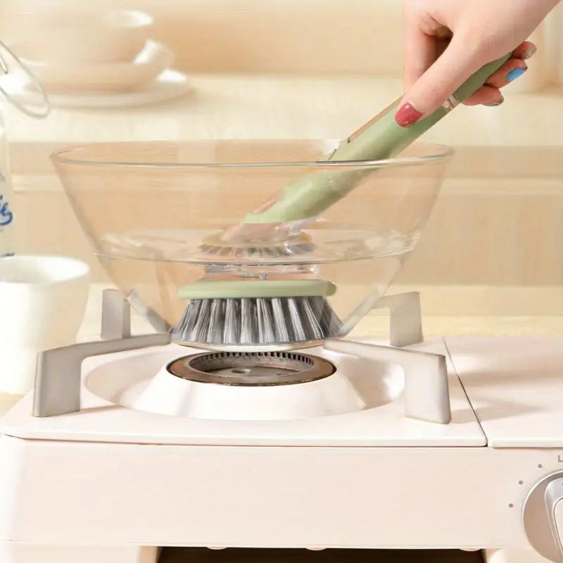 Ergonomic Dishwashing Brush with Built-In Soap Dispenser – Extended Green Handle, Replaceable Head for Easy Cleaning of Pots, Pans & Sinks – Essential Kitchen Tool 8