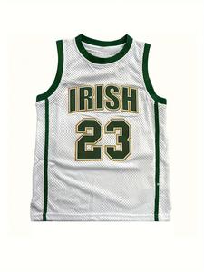 Men's Contrast Trim Letter & Number 23 Patched Mesh Basketball Jersey, Loose Casual Comfortable Breathable Lightweight Round Neck Basketball Vest, Basketball Clothing for Sports Training Competition