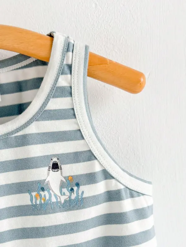 Loomiva Young Boys' Summer Striped Shark Print Sleeveless Tank Top 2