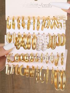 Fashion Earrings Set for Galentineday Gift, Metallic Faux Pearl Decorated Earrings, Jewelry Gift for Women