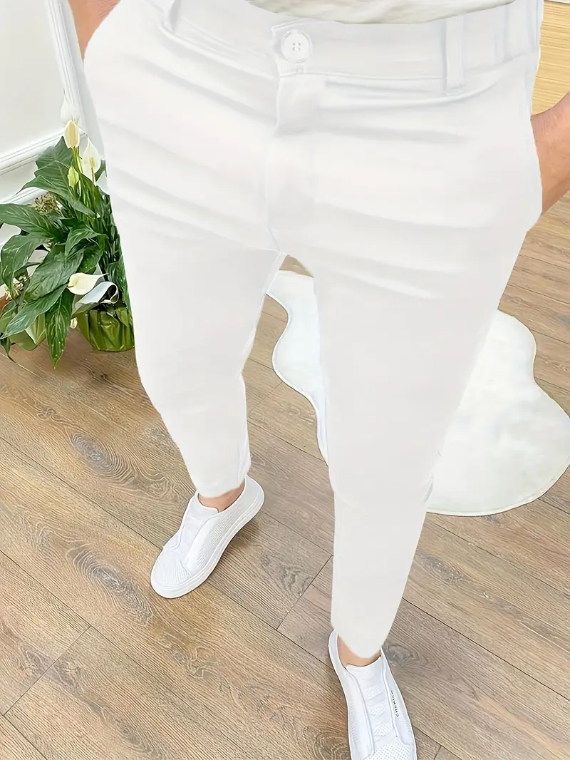 Product Introduction of Men's Slim-Fit Stretch Dress Pants - Navy Blue, Zipper Closure, Straight Leg Design, Polyester Blend, Comfortable & Stylish for Business or Casual Wear, Allseason Trousers | Slimfit Pants | Smooth Texture Pants Menswear Suit 0