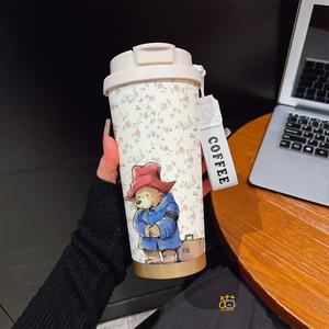 530ML/ 17.92oz Paddington Bear Red Hat Blue Coat with PB Suitcase Pattern Print Phone CaseCoffee mug with straw and lanyard | 316 stainless steel, keeps drinks hot & cold | Portable travel & sports cup | Ideal for home and outdoor activities | Tumbler