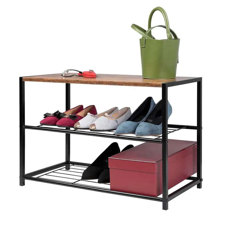 2 Tiers Wooden Shoe Rack Metal Shoe Benches for Hallway,Shoes Storage Organizer SR0051 Steel 8