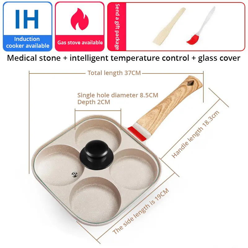 Fried Egg Burger Machine Frying Pan Non-Stick Surface Household Four Hole Breakfast Pan Fried Egg Divine Tool Pancake Pan 1