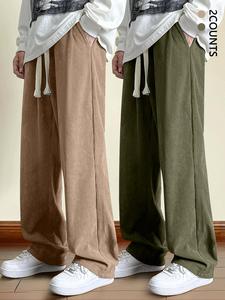 Men's Solid Corduroy Pants, Casual Comfy Straight Leg Trousers for Spring & Fall, Men's Bottoms for Daily Wear, Beige