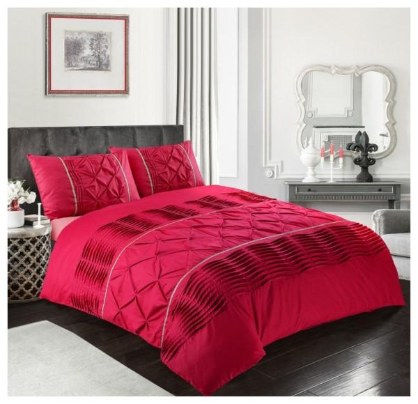 Luxury Antoinette Damask Floral Duvet Cover Set – Reversible Polycotton Quilt Cover for Double and King Size Beds, Eleanor Pintuck Stripes Design, Soft 200 Thread Count, Easy Care Summer Bedroom Décor, Buttons Closure, Includes Duvet and Pillow Cases 4