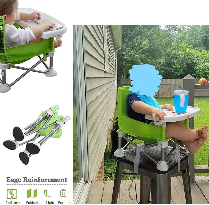 Baby Folding Dining Chair Portable High Multifunctional Child Little Seat Dining Aluminum Alloy Travel Compact Booster Seat with Tray Green 1