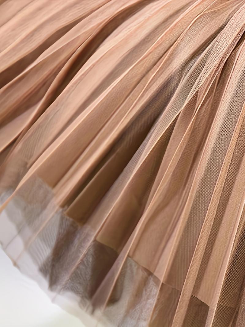 Product Introduction of Polly Pocket Skirt Women'S Chic A-Line Pleated Skirt, 100% Polyester Knit Fabric, Solid Color, Elastic Waist, All-Season, Breathable Mesh Lining, 24g/m² - Elegant Midi Skirt 14