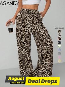 Women's Leopard Print Tie Front Pocket Wide Leg Pants, Fashion Comfy Straight Leg Trousers for Daily Wear, Ladies Bottoms for All Seasons, Womenswear, Chic Trousers, Casual Bohemian Trousers