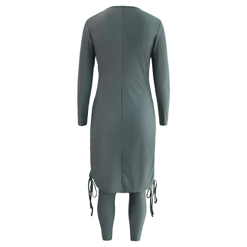 Muslim Fully Surrounded Sun Protection Split Conservative Swimsuit Pleating Tight Surfing Diving Three-Piece Swimsuit 7