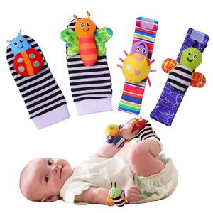 Trendy Soft Baby Wristband & Socks Set with Stuffed Animals, 4 Counts Cute Cartoon Animal Design Baby Wrist Strap & Socks Baby Toys, Toddler Toys, Holiday Essentials, Christmas, Christmas Gift
