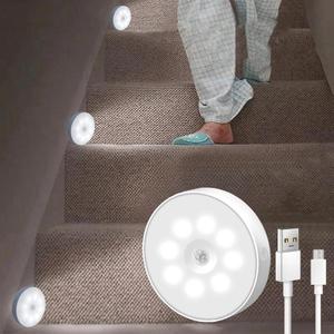 Motion-sensor Night Light, 3/6 Counts 8-LED 3 Modes Night Light, USB Rechargeable Sticky Magnetic Night Light for Cabinet, Cabinet, Stair, Bedroom, Dimmable Night Light