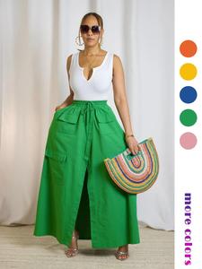 Women's Plain Drawstring High Waist  Skirt, Casual Boho Pocket Wrap Skirt for Summer, Ladies Bottoms for Beach Holiday Vacation