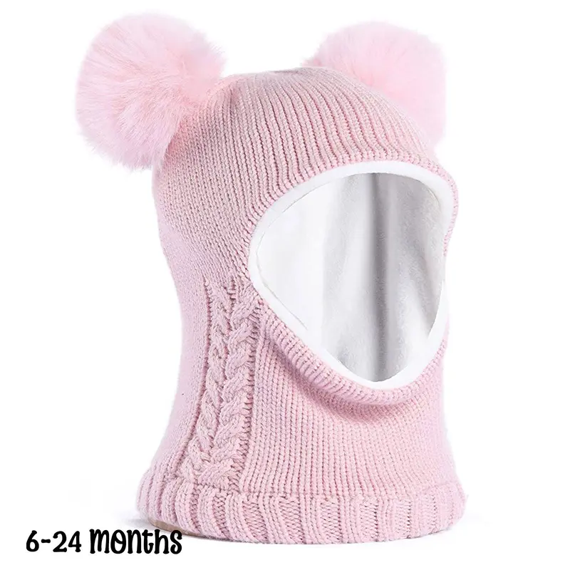 Camptrace Baby Toddler Kids Winter Hat Scarf Set Girls Boys with Fleece Lined Beanie Snow Hat Hood Pom 2