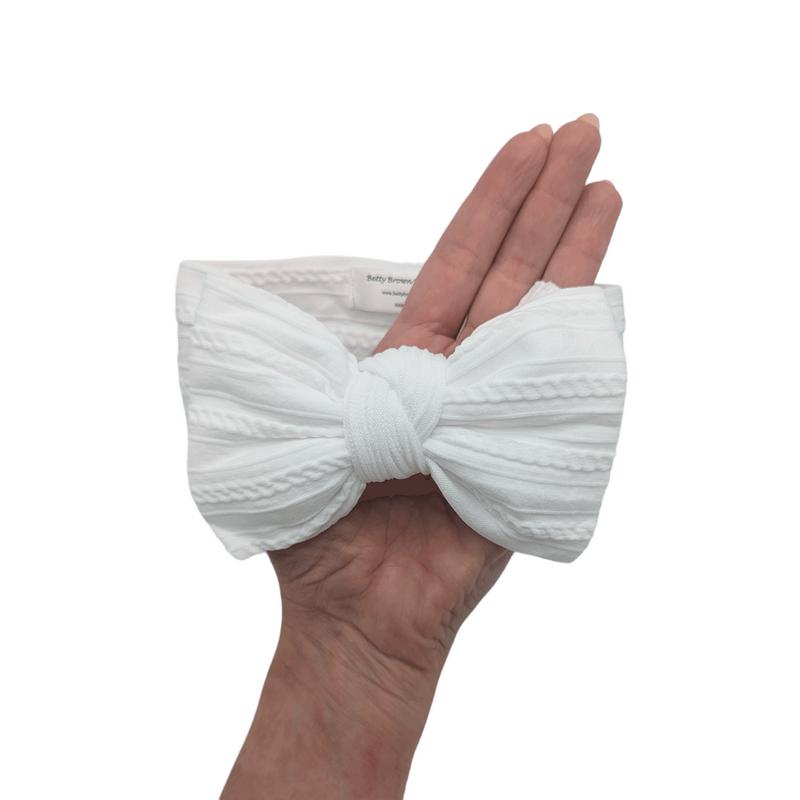White Cable Knit Larger Bow Headband 2
