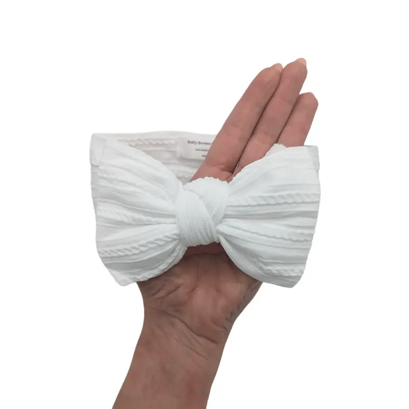 White Cable Knit Larger Bow Headband 2