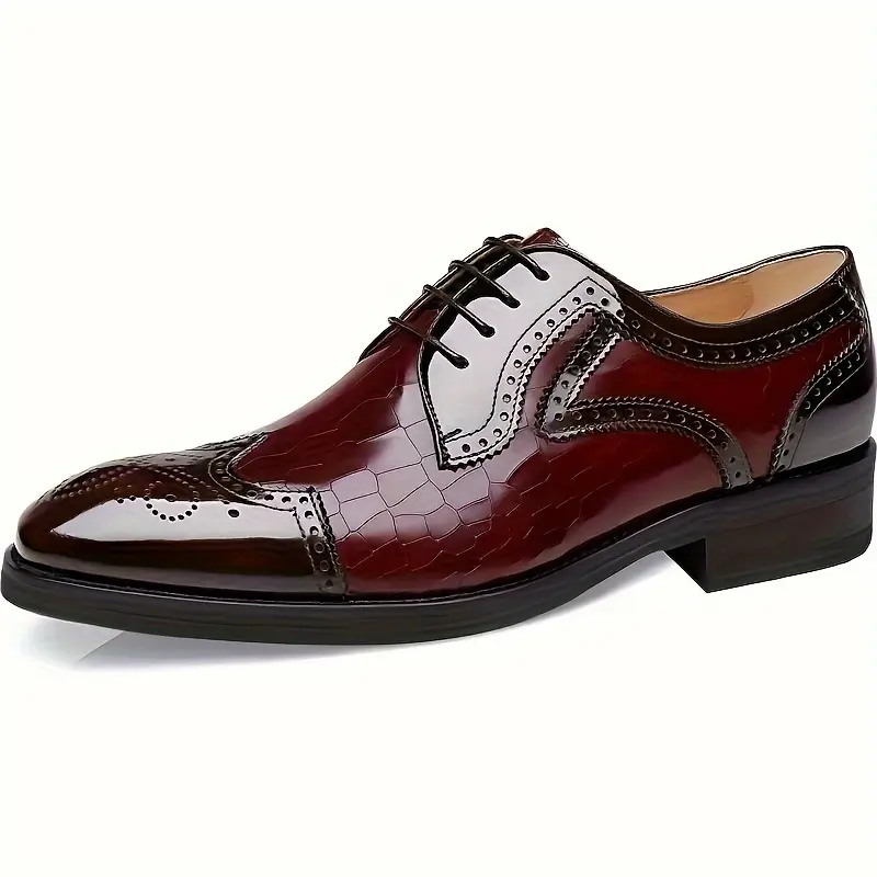 Men's Wing-tip Brogue Shoes, Formal Dress Breathable Anti-skid Lace-up Shoes For Business Office, Spring Summer And Autumn 4