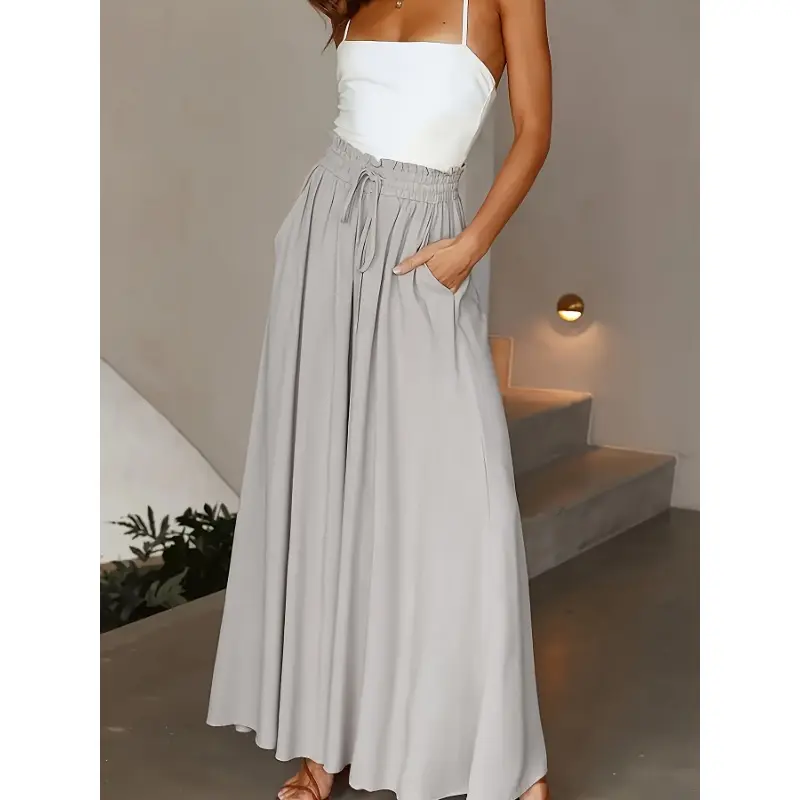 Women's Plus Size High-Waisted Straight-Leg Pants - Stretchy 100% Polyester, Machine Washable, Elegant Solid Color, All-Season Comfort for Casual & Formal Wear 5
