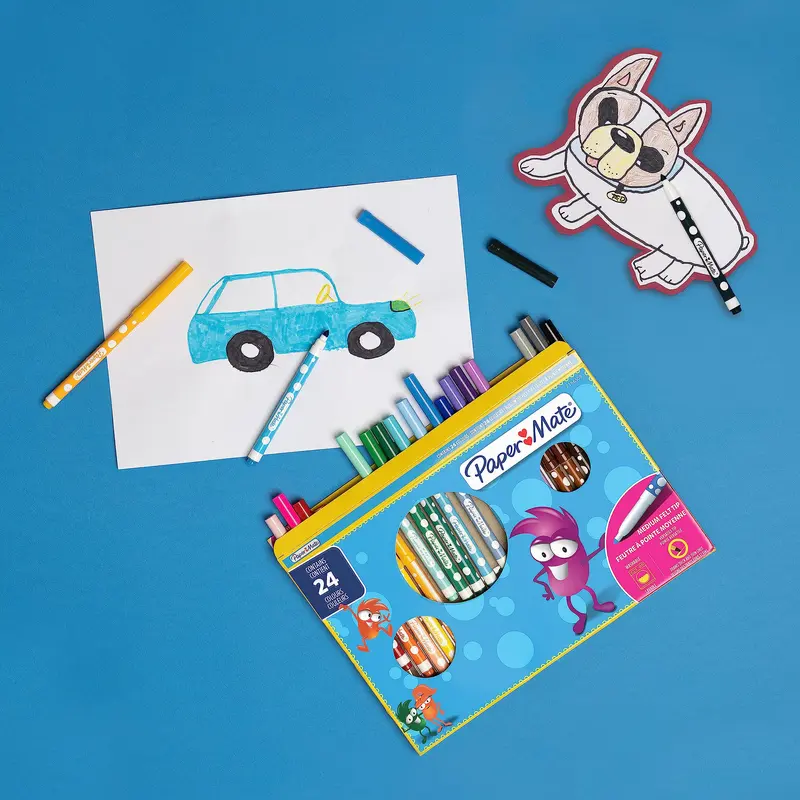 Paper Mate Children's Felt Tip Colouring Pens | Washable | Assorted Colours | 24 Fibre Tip Markers 6