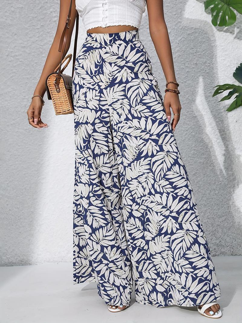 Product Introduction of Women'S Bohemian Floral Print Chiffon Wide-Leg Pants - High Waist, Elastic Waistband, Long Beach Trousers for Summer Vacation, Casual Elegant Style Womenswear Bottom Comfort 14
