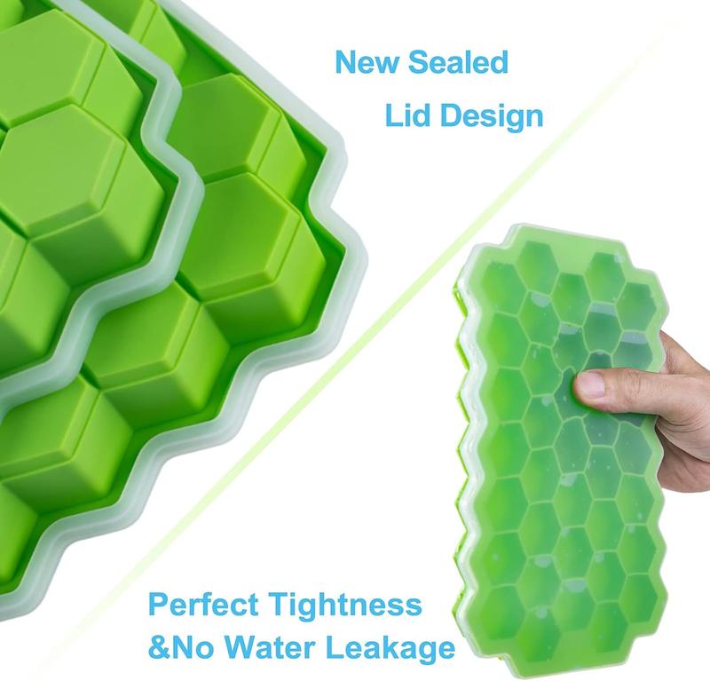 Premium Ice Cube Trays, Silicone Ice Cube Molds with Sealing Lid, 74-Ice Trays, Reusable, Safe Hexagonal Ice Cube Molds, for Chilled Drinks, Whiskey, Cocktail, Food 1